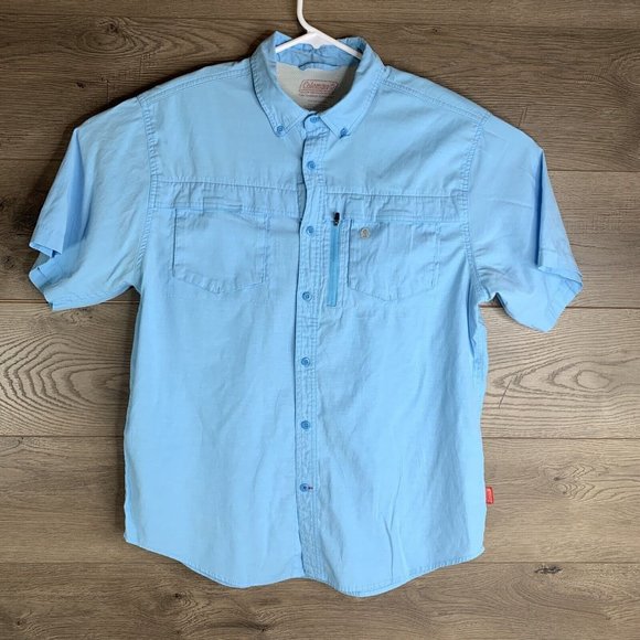 Coleman Outdoor Co. Camping Shirt Mens L Blue Button Down Vented Hiking Fishing - Picture 2 of 13
